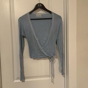 Urban outfitters wrap front lace trim baby blue top